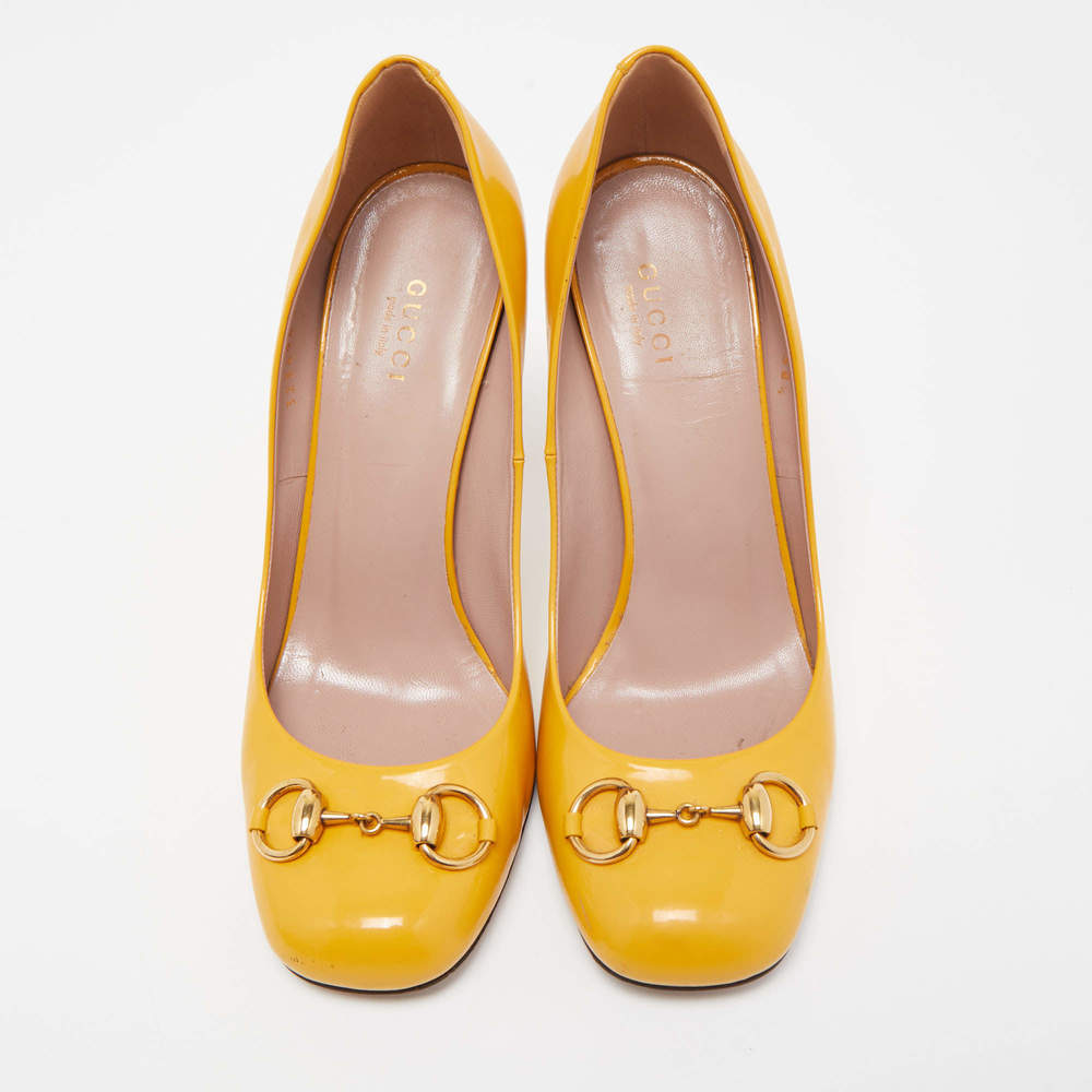 Gucci Yellow Patent Leather Horsebit Pumps - Picture 4 of 9
